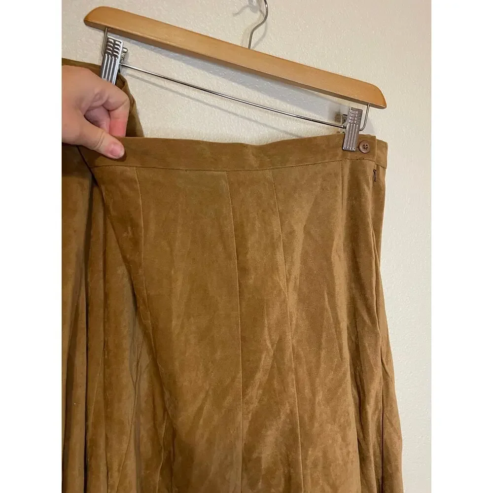 Dress Barn Western Wear Faux Suede Light Brown Midi Flare Skirt Size 24w - Picture 3 of 12